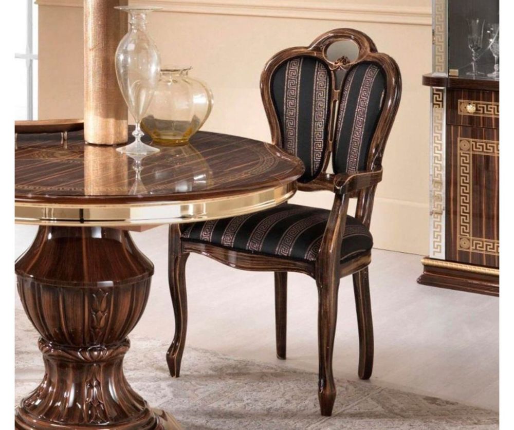 Ben Company New Venus Walnut and Gold Italian Giglio Dining Armchair