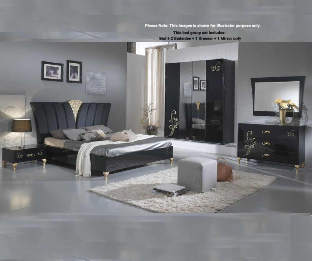 Ben Company Sofia Black and Gold Italian Bedroom Set