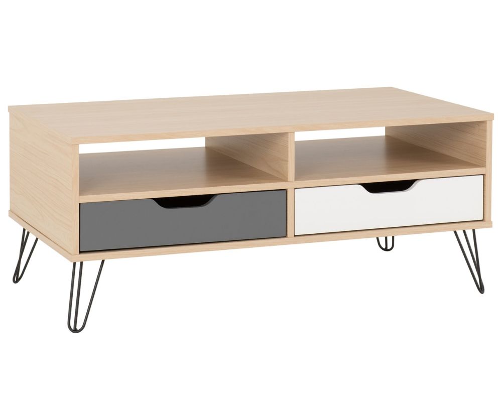Seconique Furniture Bergen Oak And White And Grey 2 Drawer Coffee Table