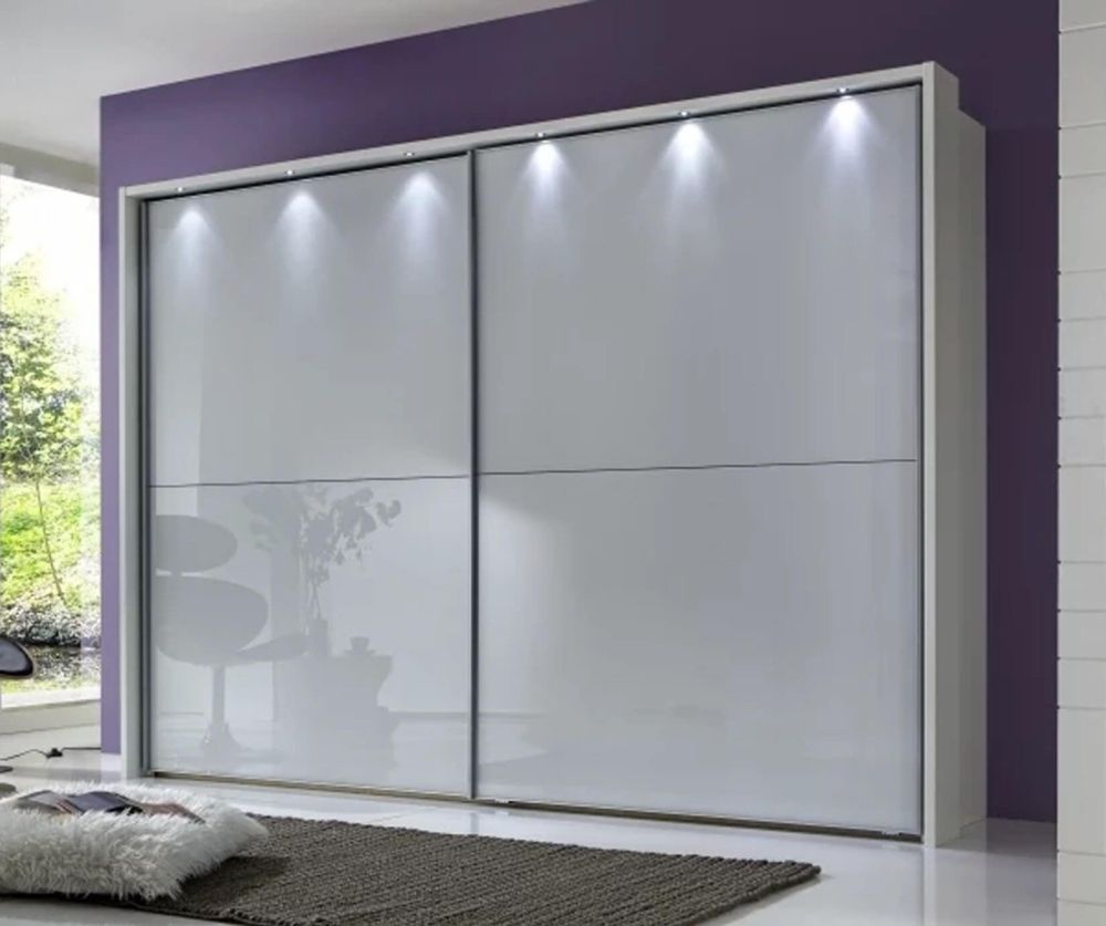 Wiemann Berlin 2 Door Sliding Wardrobe in White Glass - W 300cm