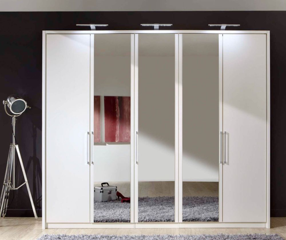 Wiemann Berlin 5 Door Mirror Wardrobe in White - W 250cm