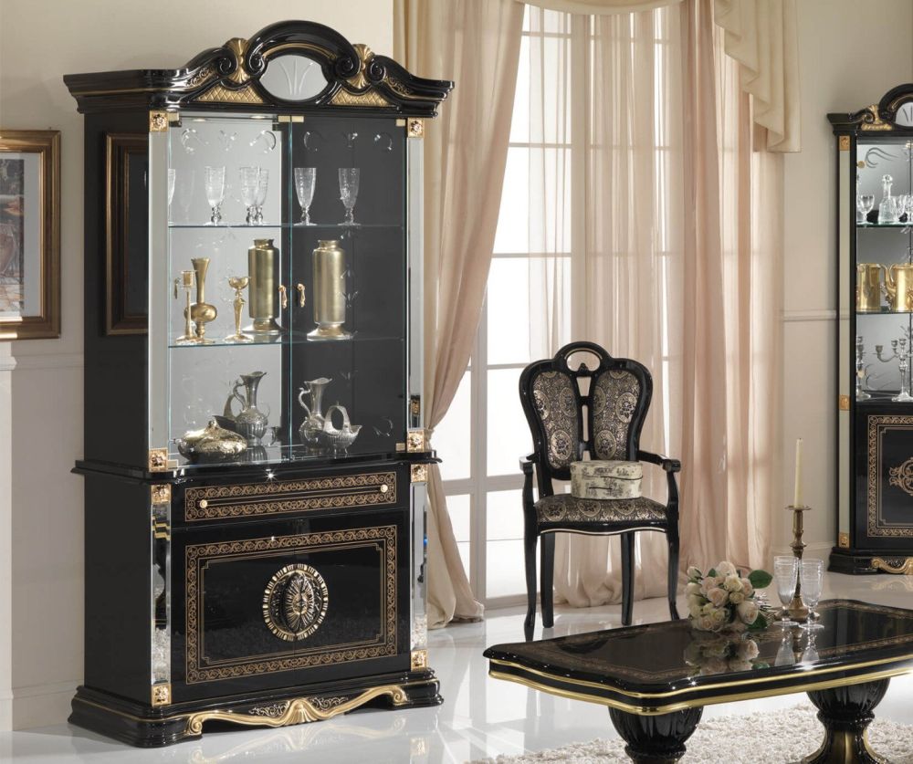 Ben Company Betty Black and Gold Finish Italian 2 Door Vitrine