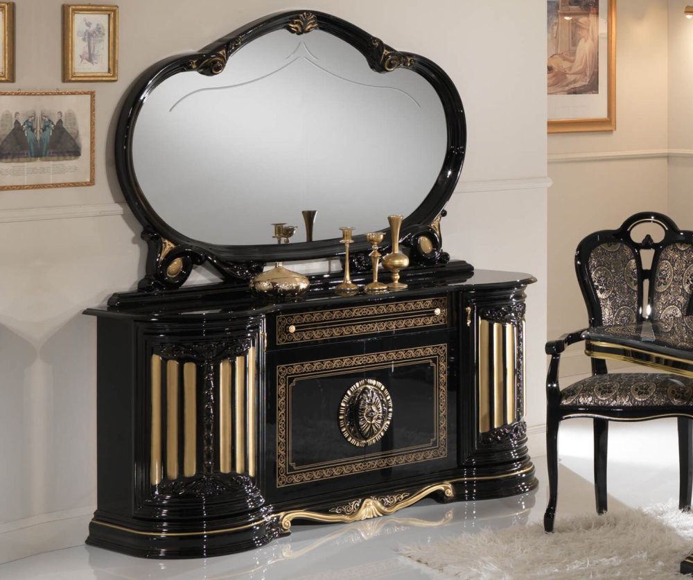 Ben Company Betty Black and Gold Finish Italian 4 Door Buffet