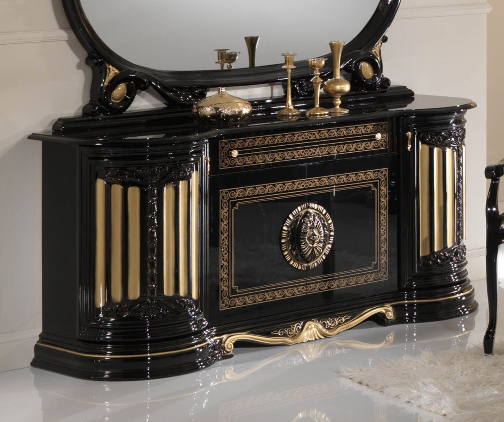 Ben Company Betty Black and Gold Finish Italian 4 Door Buffet
