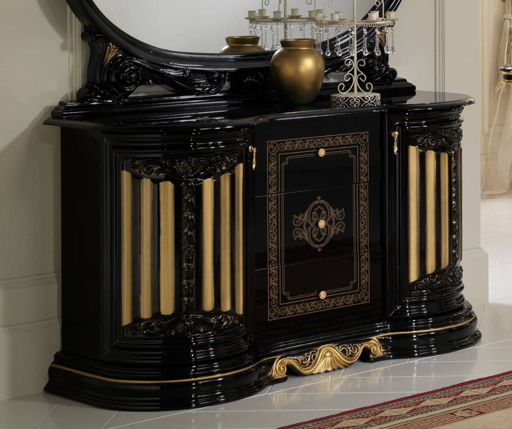 Ben Company Betty Black and Gold Finish Italian 3 Door Buffet