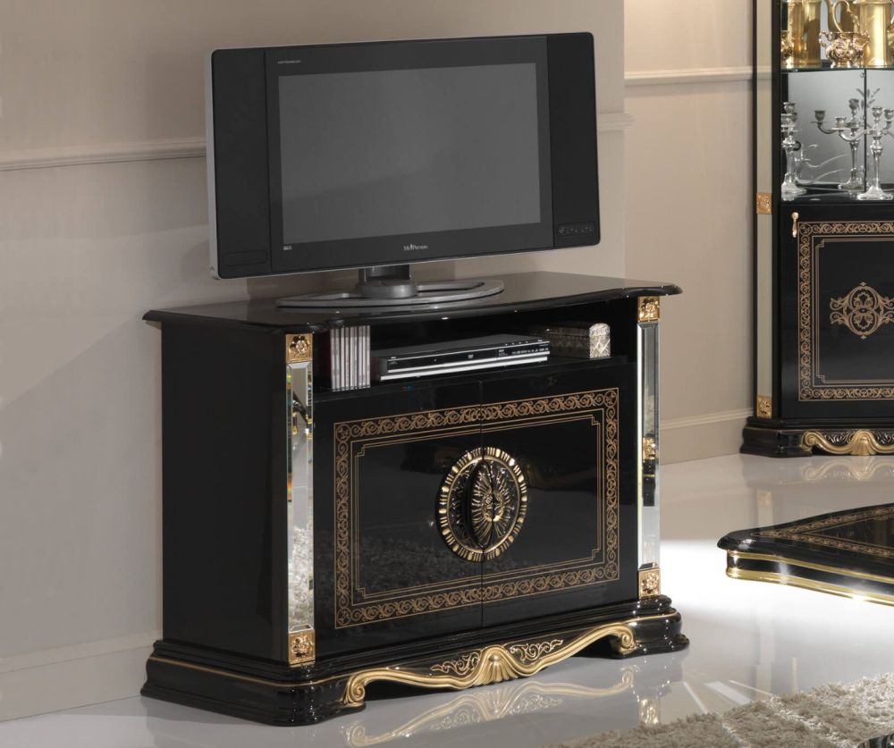 Ben Company Betty Black and Gold Finish Italian TV Cabinet