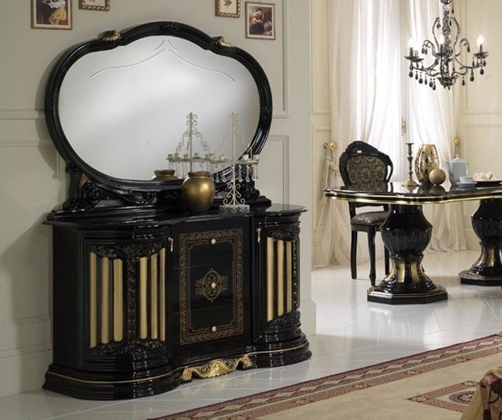 Ben Company Betty Black and Gold Finish Italian 3 Door Buffet
