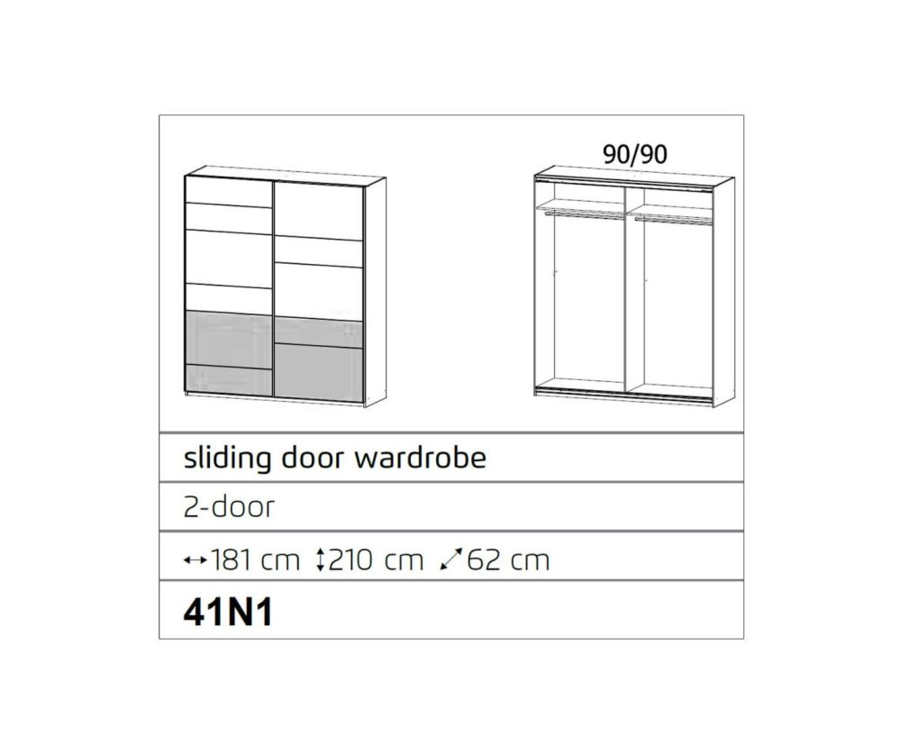 Rauch Bilbao-Extra Artisan Oak Colour 2 Sliding Door Wardrobe(W181cm)