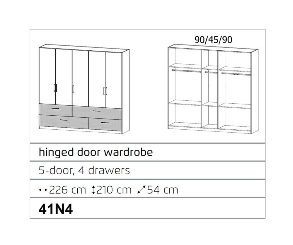 Rauch Bilbao-Extra Artisan Oak Colour 5 Door 4 Drawer Wardrobe