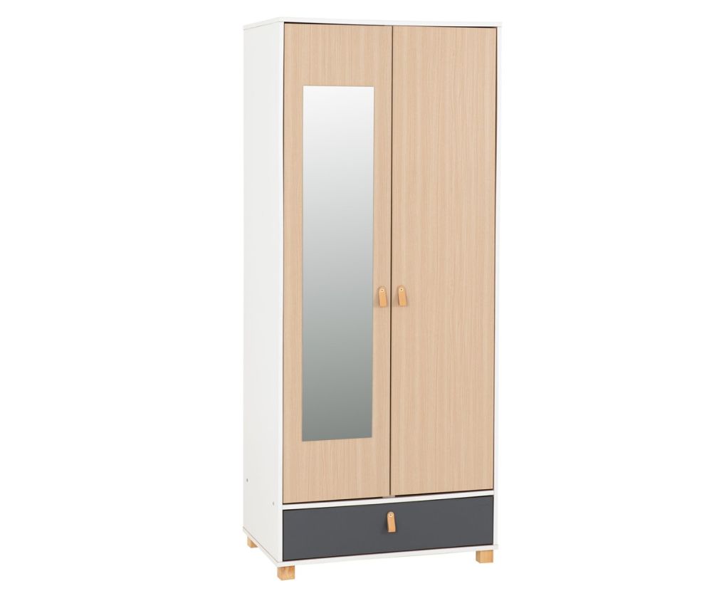 Seconique Furniture Brooklyn Oak And Grey 2 Door 1 Drawer Mirrored Wardrobe 