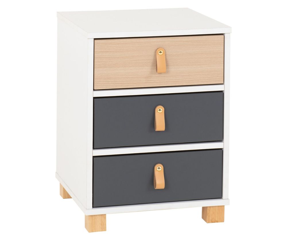 Seconique Furniture Brooklyn Oak And Grey 3 Drawer Bedside