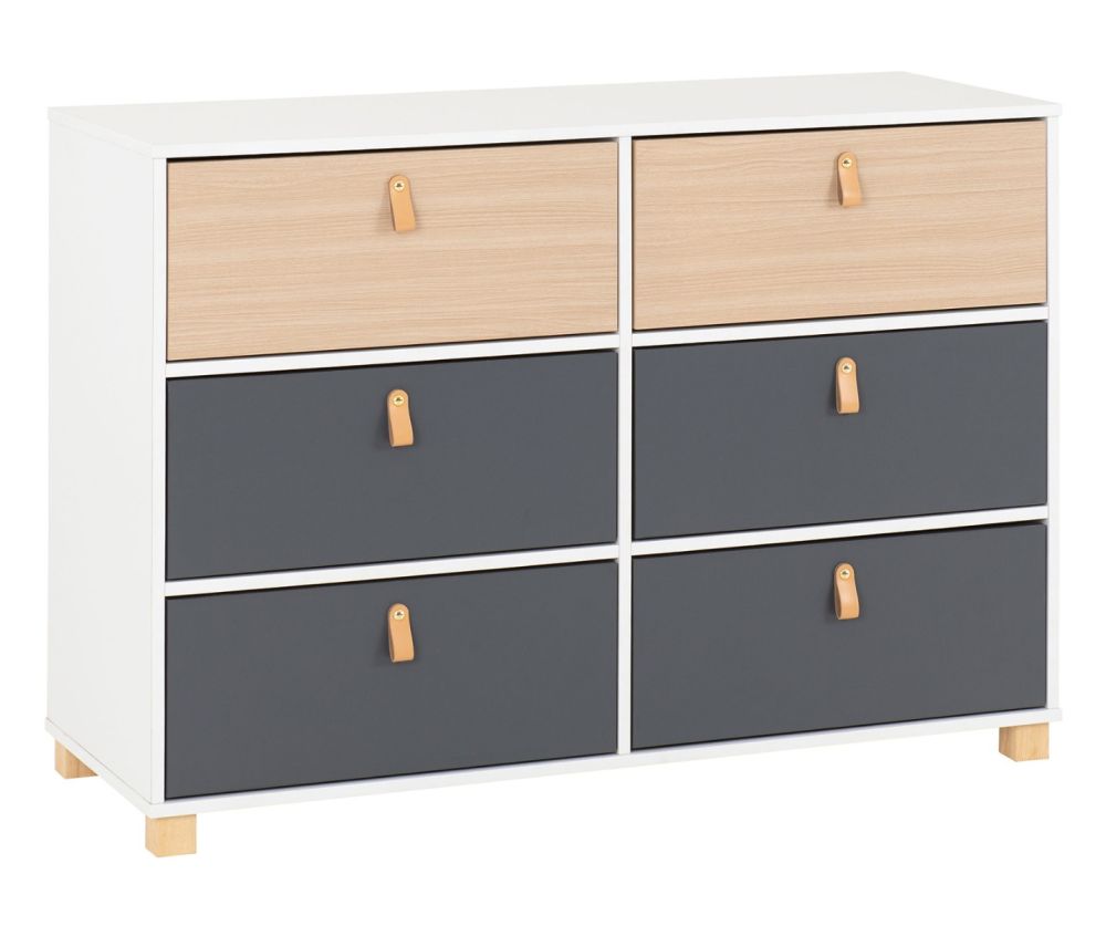 Seconique Furniture Brooklyn Oak Grey 6 Drawer Chest
