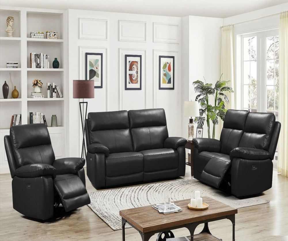 Brooklyn Black Leather Recliner 3+2+1 Suite
