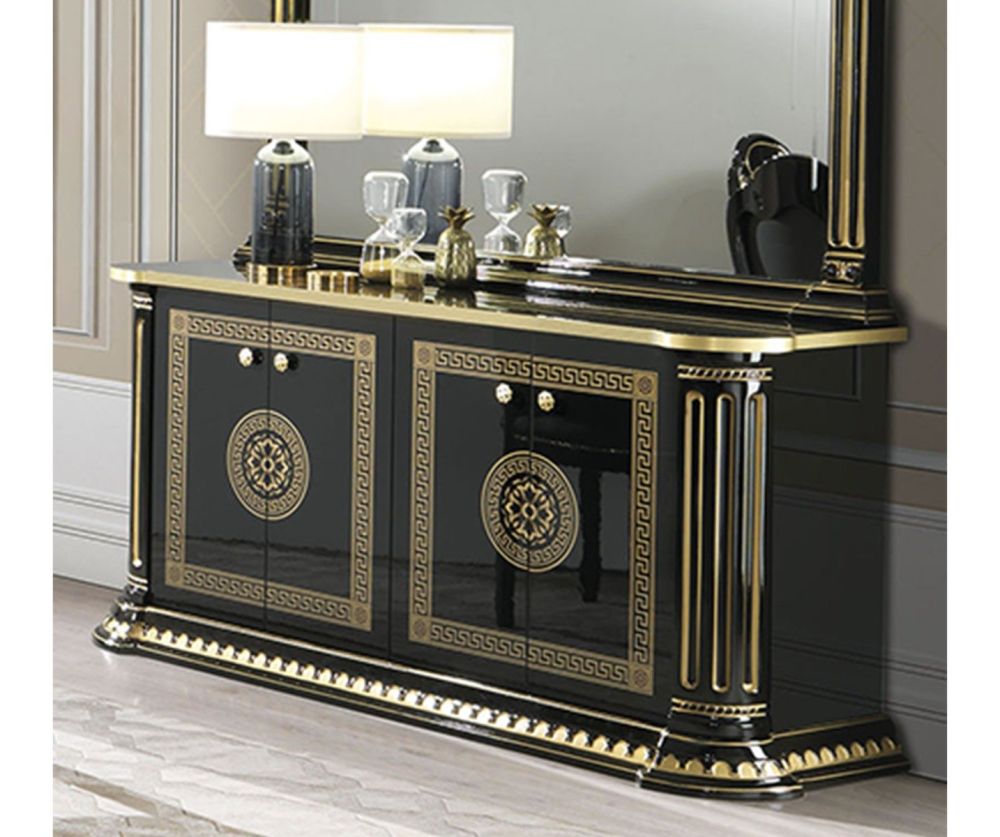 H2O Design Aurora Black and Gold Italian 4 Door Sideboard