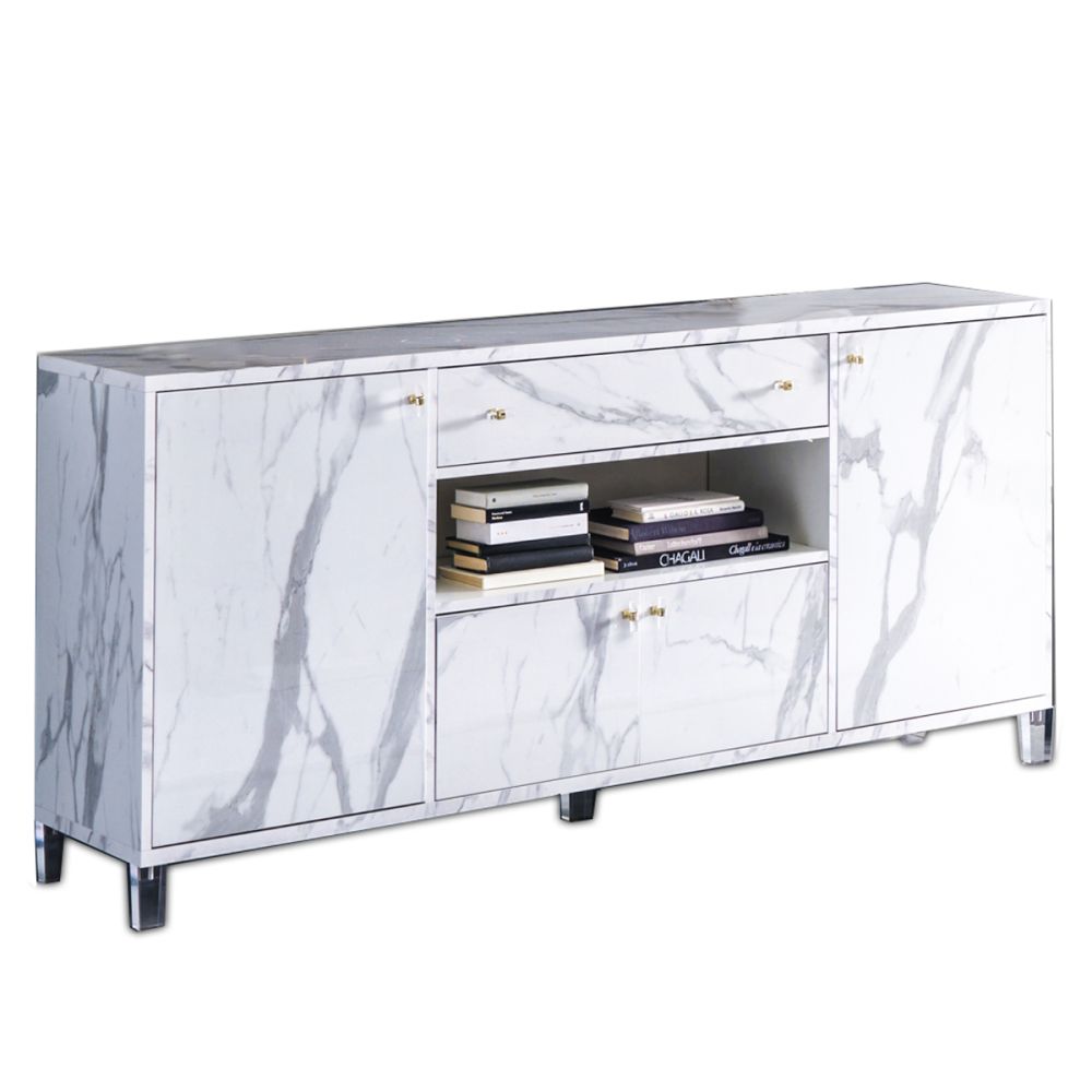 Ben Company Vittoria White Marble Finish Italian 4 Door Sideboard