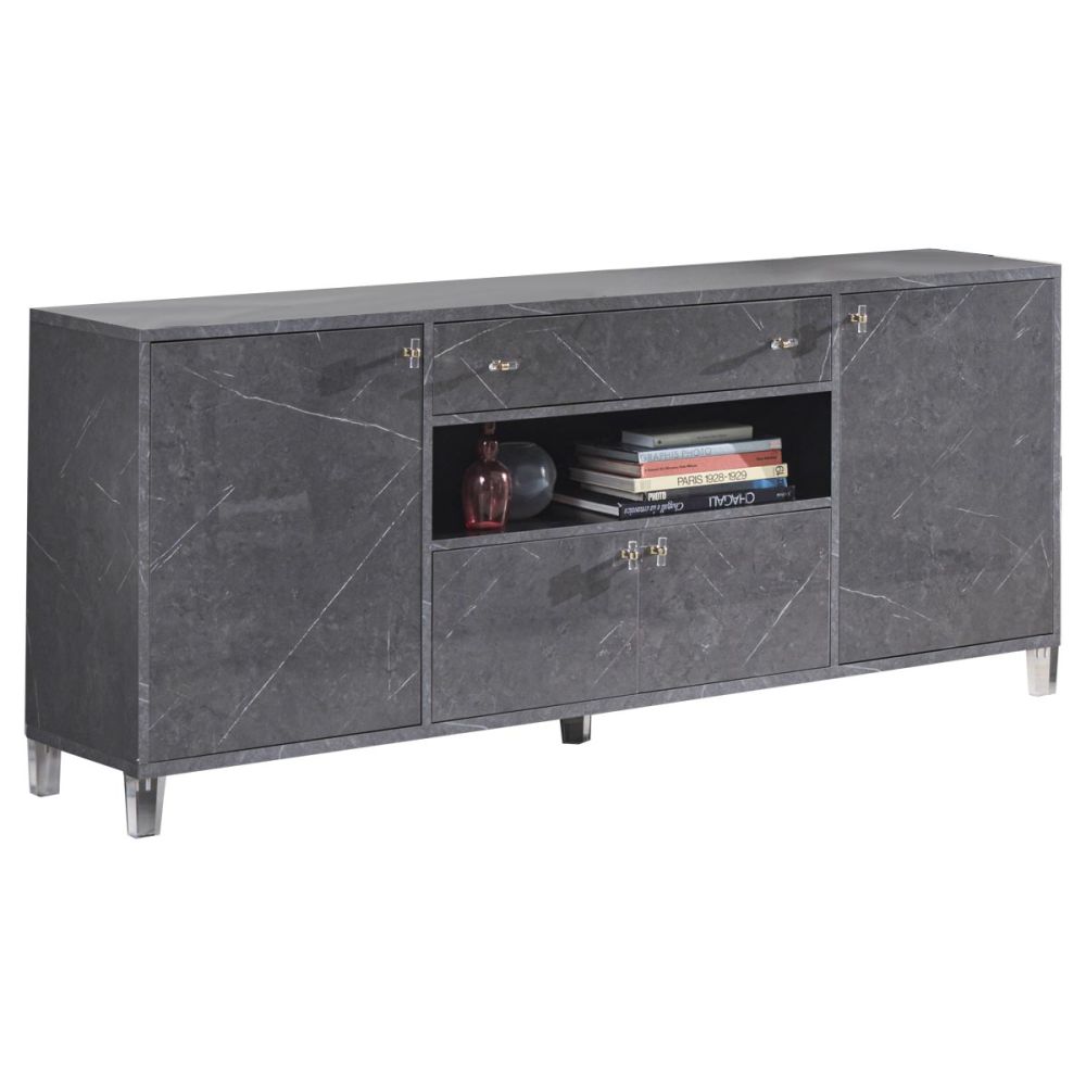 Ben Company Vittoria Grey Marble Finish Italian 4 Door Sideboard