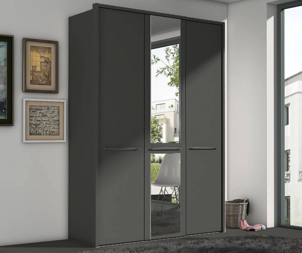 Wiemann Cairns Graphite and Mirror 3 Door Hinged Wardrobe