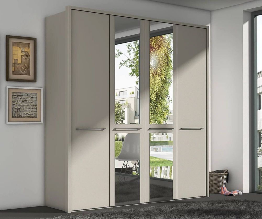 Wiemann Cairns Pebble Grey and Mirror 4 Door Hinged Wardrobe