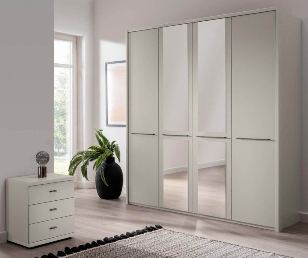 Wiemann Cairns White and Mirror 4 Door Hinged Wardrobe