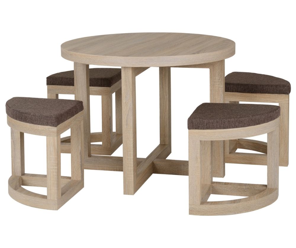 Seconique Furniture Cambourne Sonoma Oak Effect Veneer And Brown Linen Fleck Stowaway Dining Set