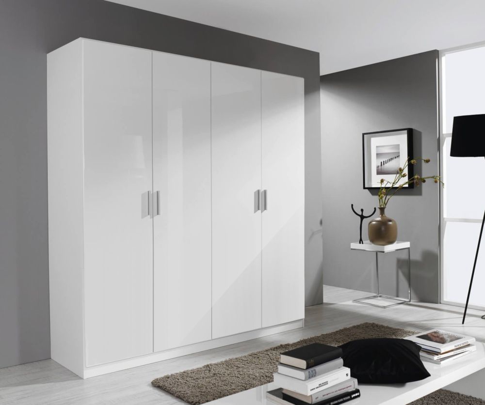 Rauch Celle Alpine White with High Polish White 4 Door Wardrobe (W181cm)