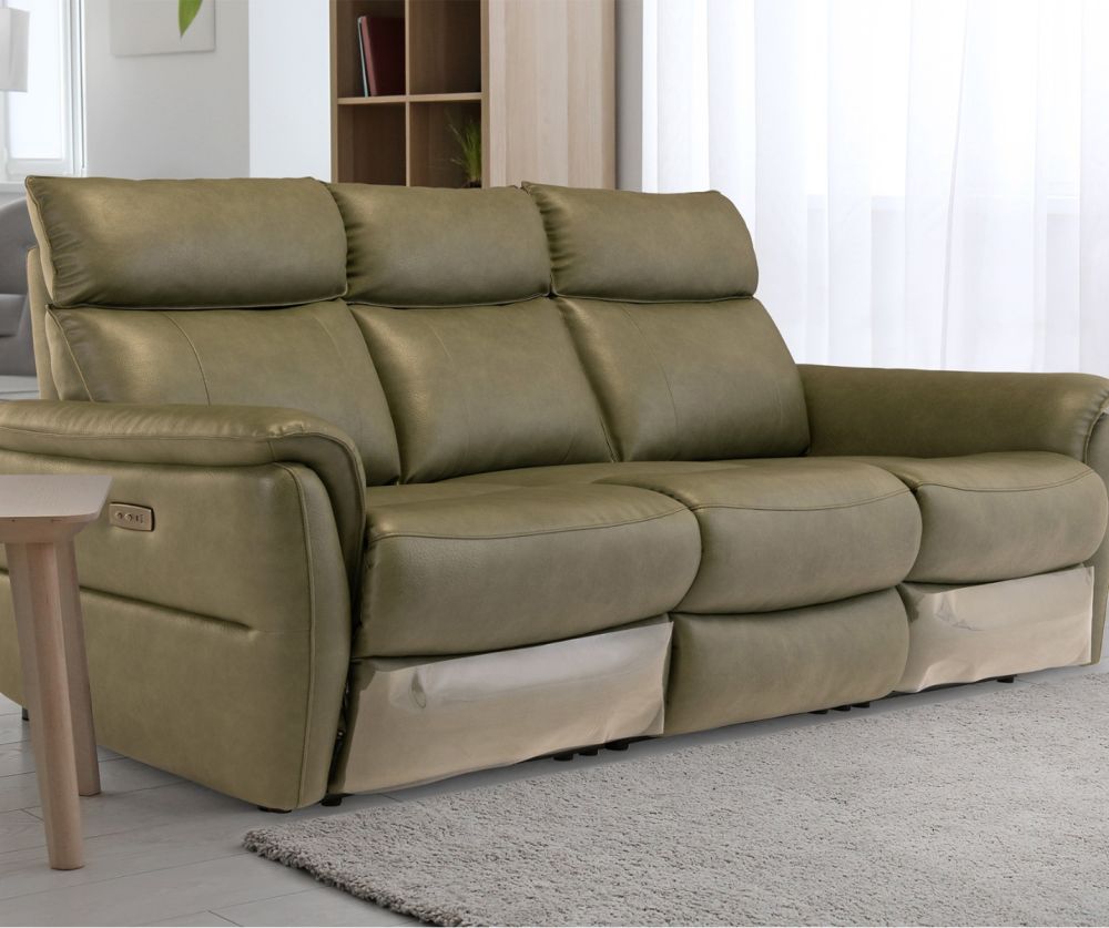 World Furniture Cerano Green Faux Leather Electric Recliner 3 Seater Sofa