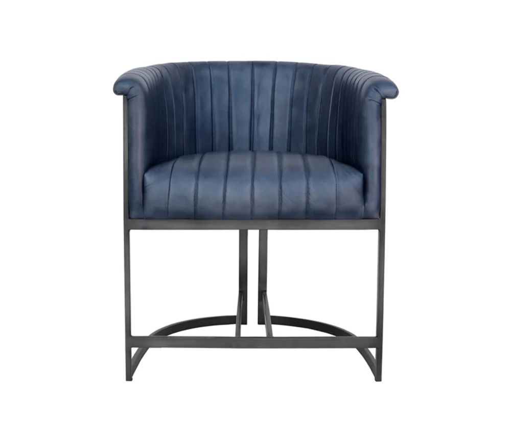 Essentials The Chair Collection Blue Leather and Iron Tub Chair