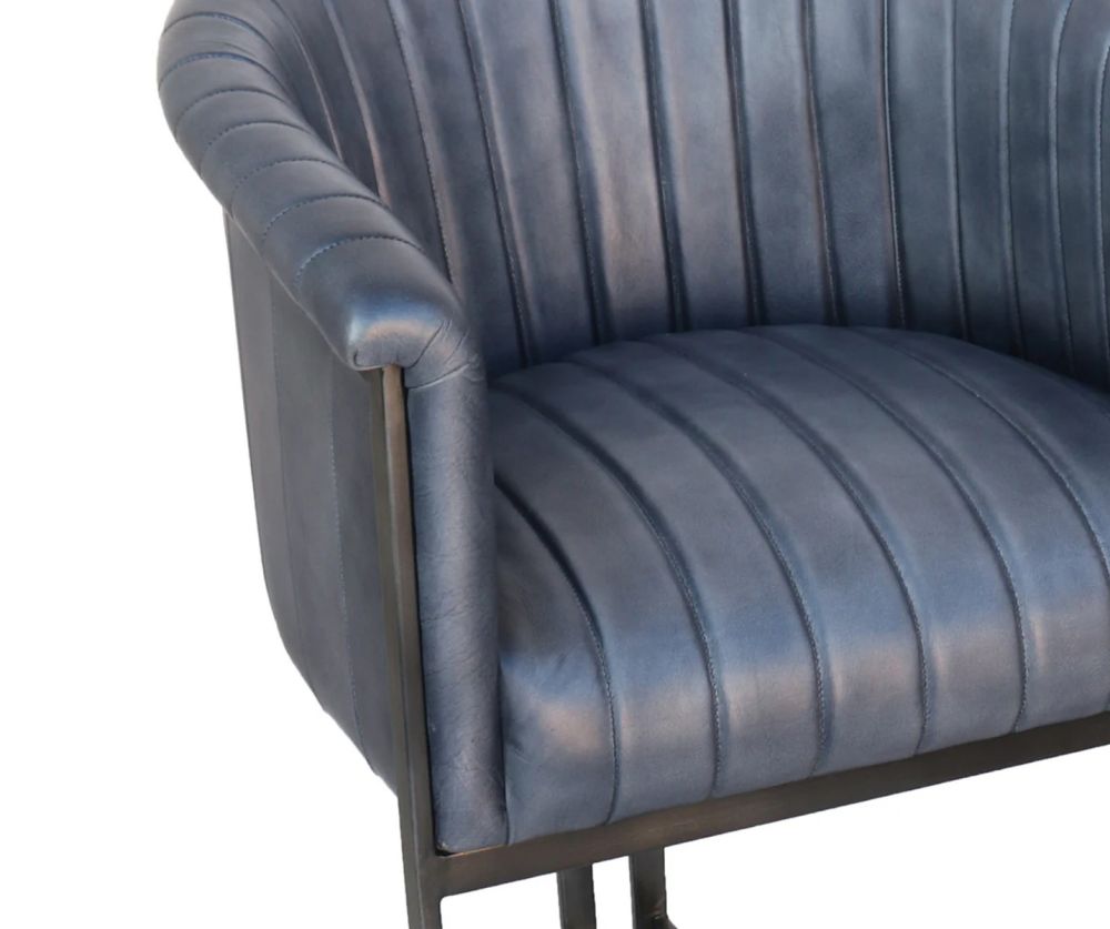 Essentials The Chair Collection Blue Leather and Iron Tub Chair
