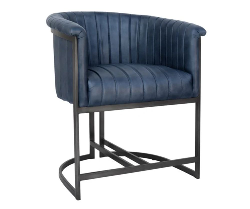 Essentials The Chair Collection Blue Leather and Iron Tub Chair