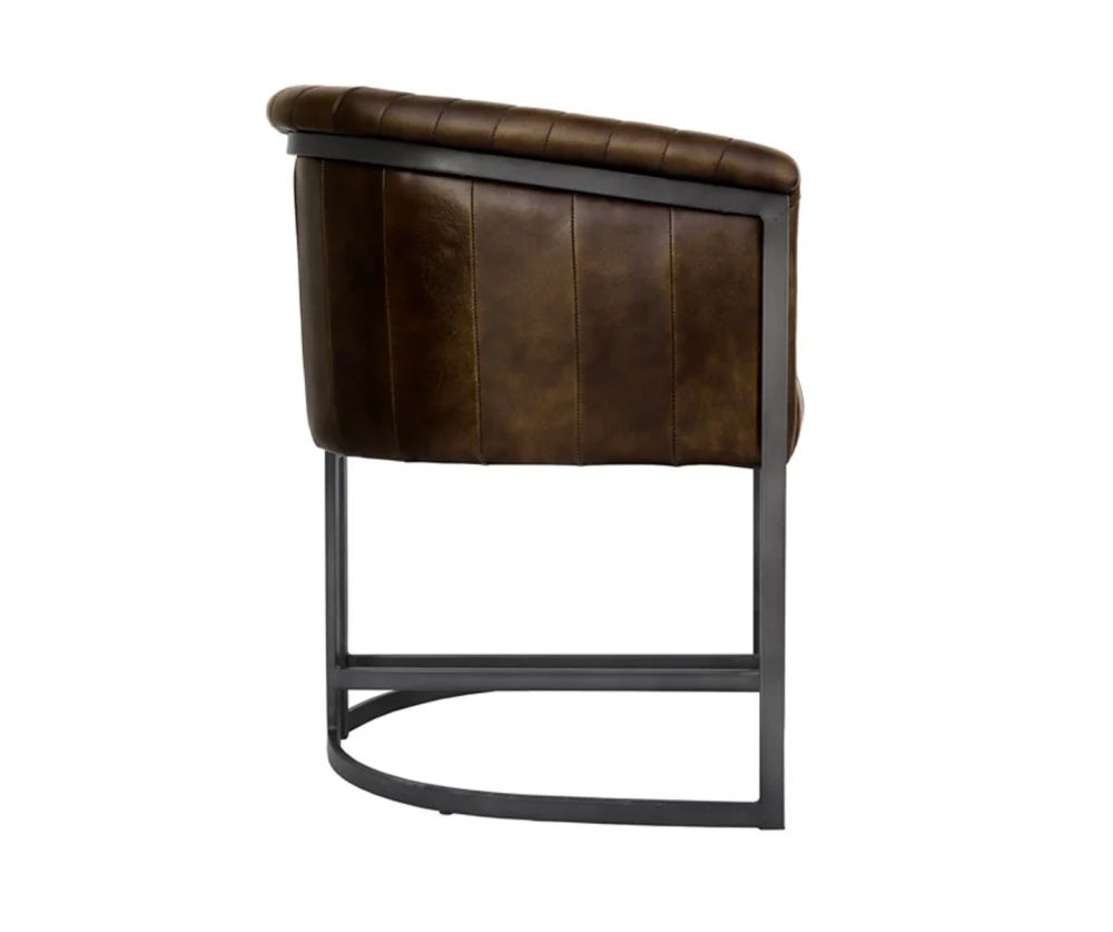 Essentials The Chair Collection Brown Leather and Iron Tub Chair