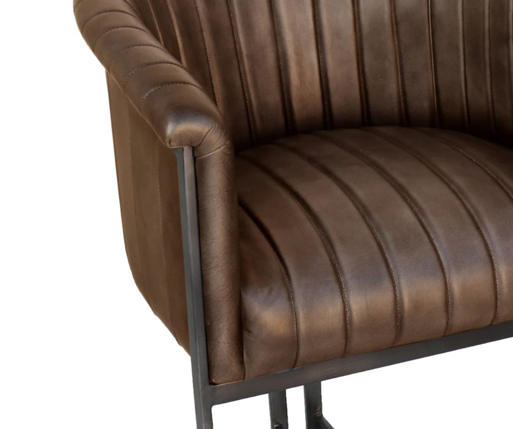 Essentials The Chair Collection Brown Leather and Iron Tub Chair