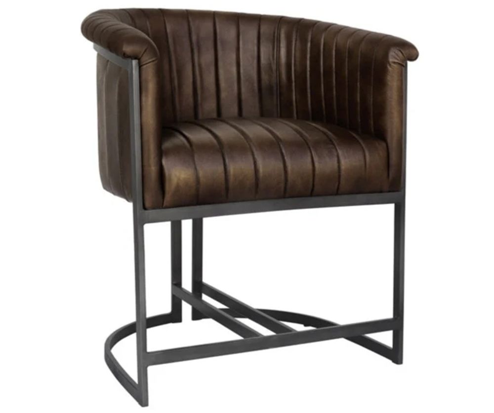 Essentials The Chair Collection Brown Leather and Iron Tub Chair
