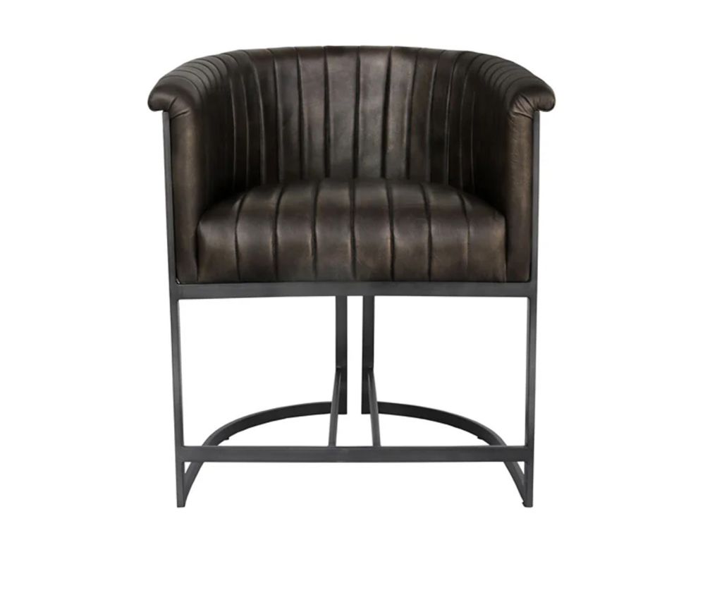 Essentials The Chair Collection Dark Grey Leather and Iron Tub Chair