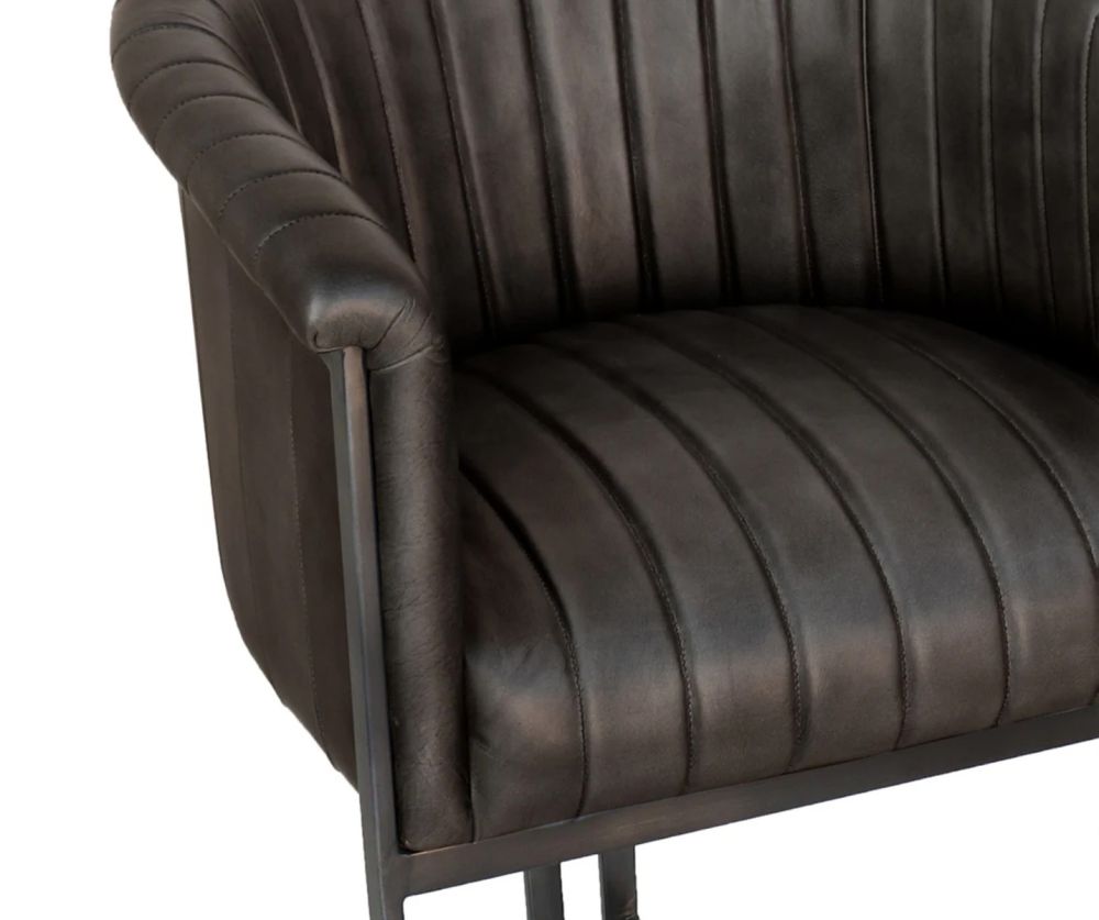Essentials The Chair Collection Dark Grey Leather and Iron Tub Chair