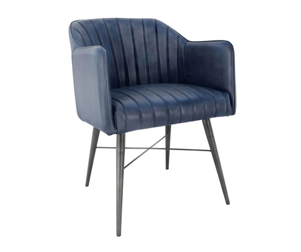 Essentials The Chair Collection Blue Leather and Iron Carver Tub Chair