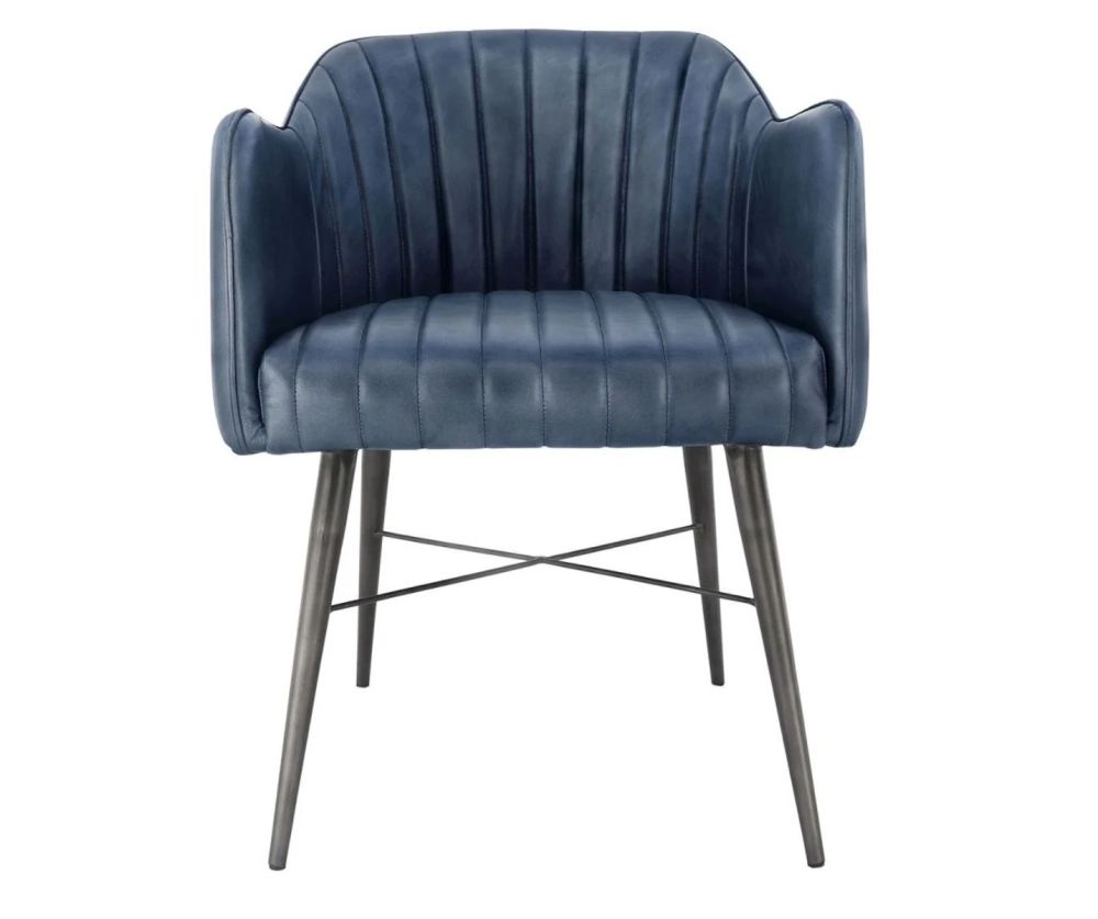 Essentials The Chair Collection Blue Leather and Iron Carver Tub Chair