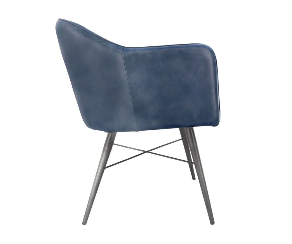 Essentials The Chair Collection Blue Leather and Iron Carver Tub Chair