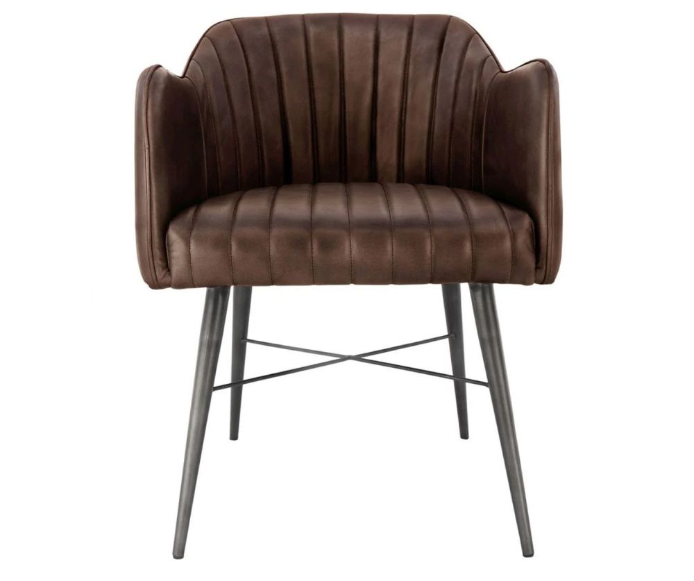Essentials The Chair Collection Brown Leather and Iron Carver Tub Chair