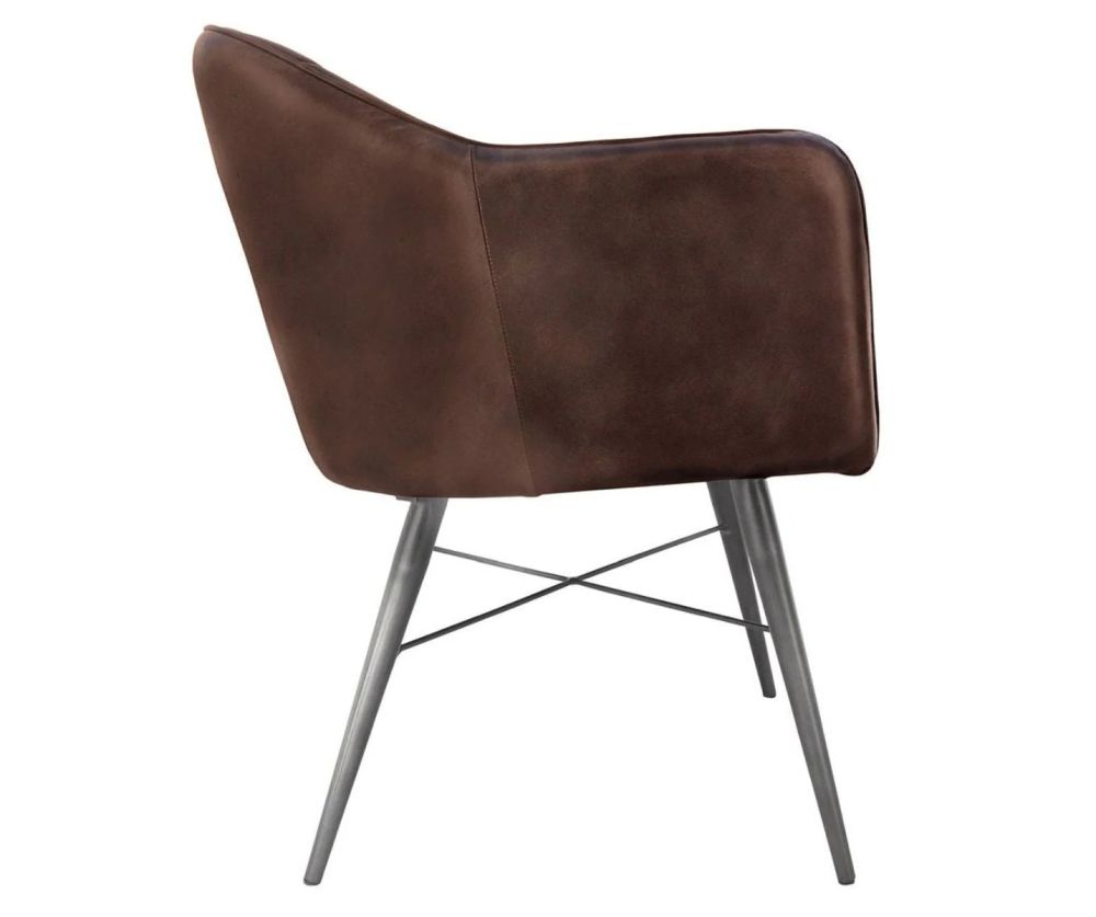 Essentials The Chair Collection Brown Leather and Iron Carver Tub Chair