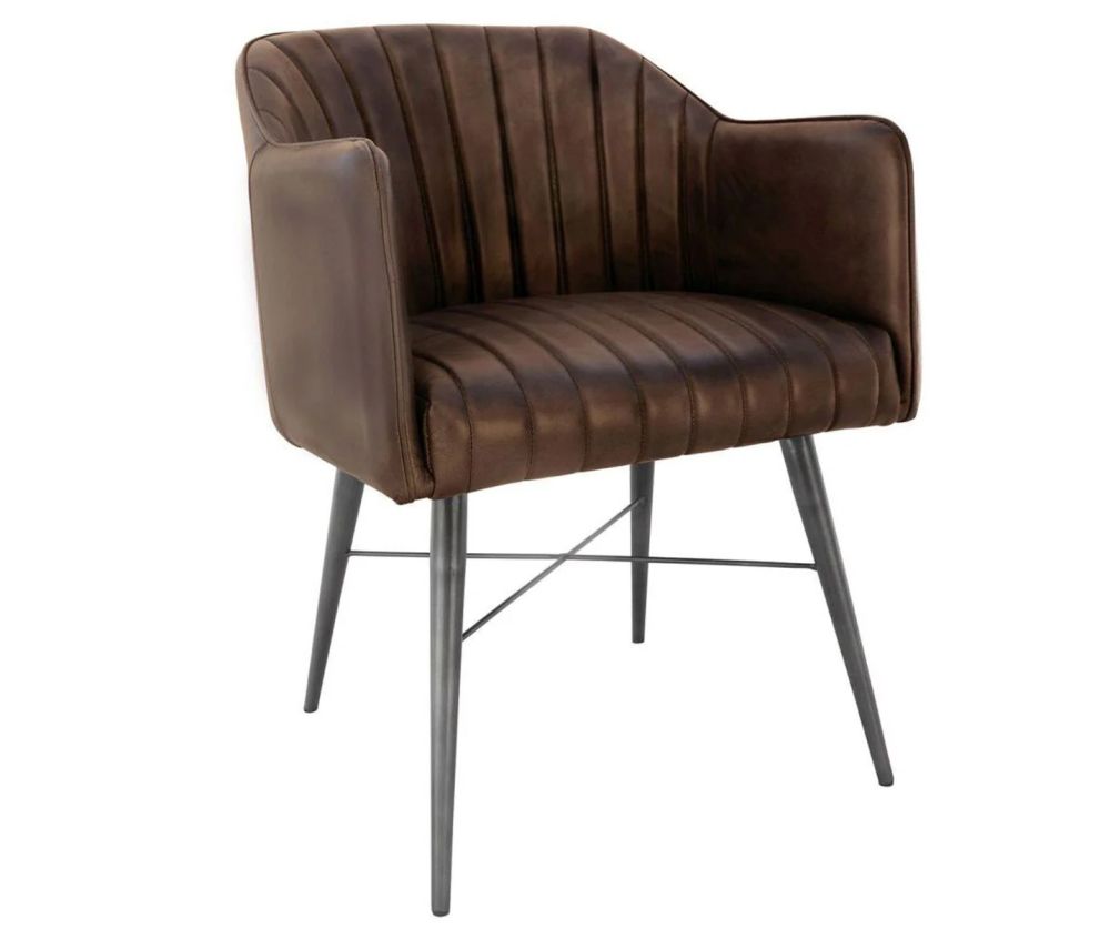 Essentials The Chair Collection Brown Leather and Iron Carver Tub Chair
