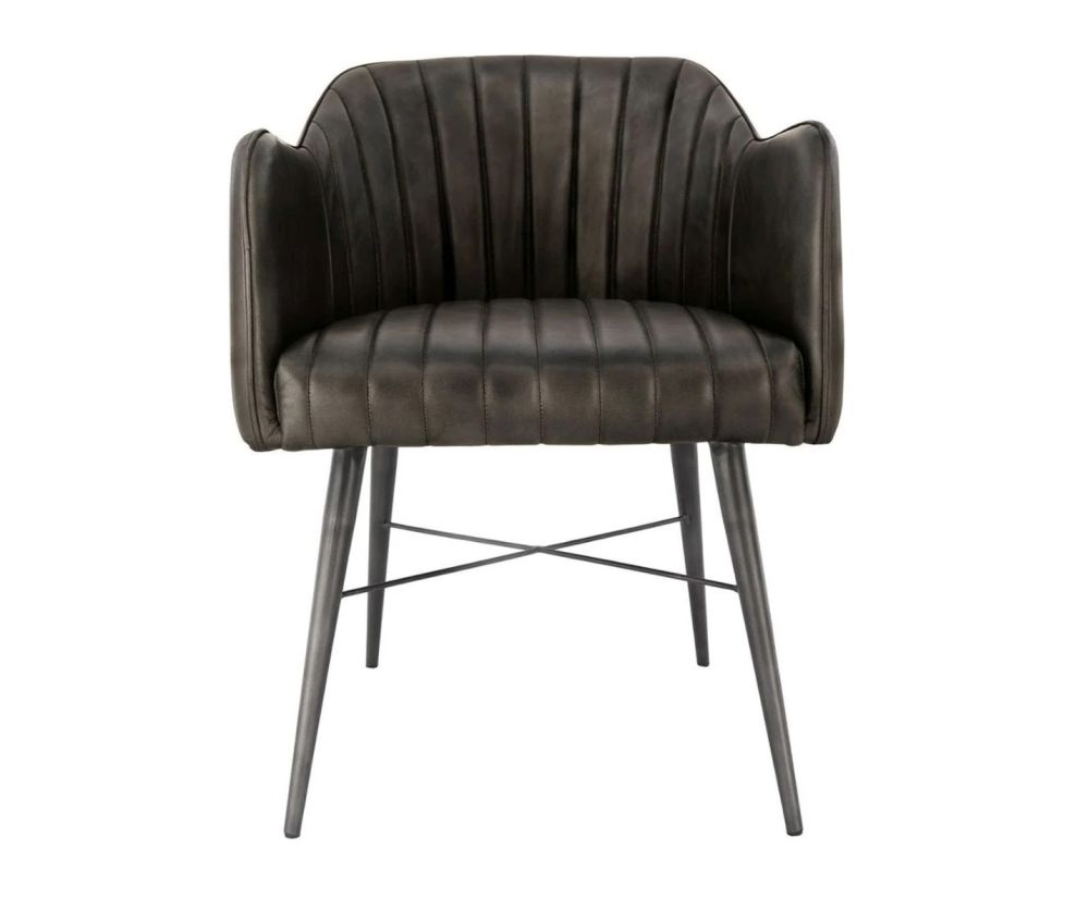 Essentials The Chair Collection Dark Grey Leather and Iron Carver Tub Chair