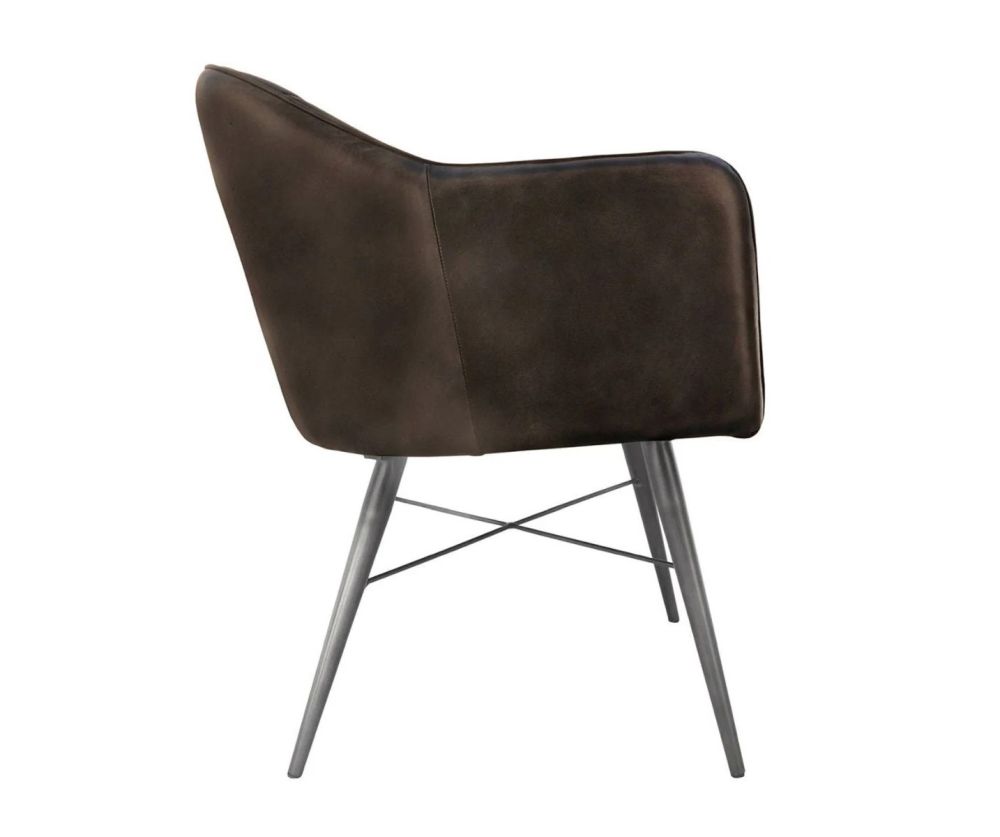 Essentials The Chair Collection Dark Grey Leather and Iron Carver Tub Chair