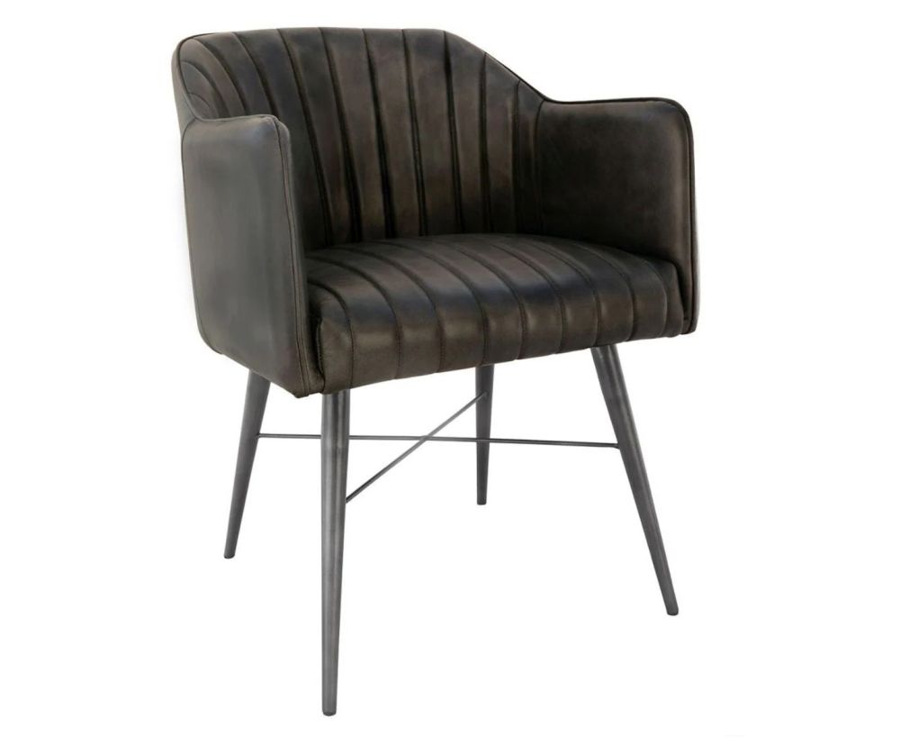 Essentials The Chair Collection Dark Grey Leather and Iron Carver Tub Chair