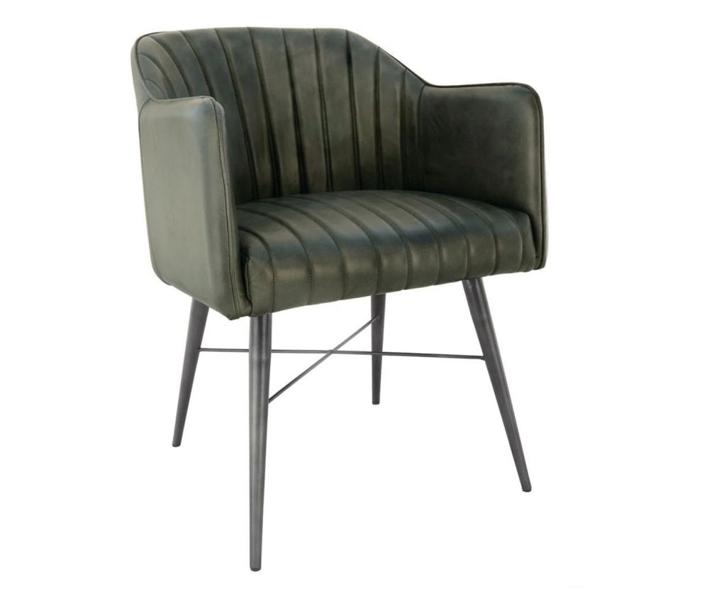 Essentials The Chair Collection Light Grey Leather and Iron Carver Tub Chair