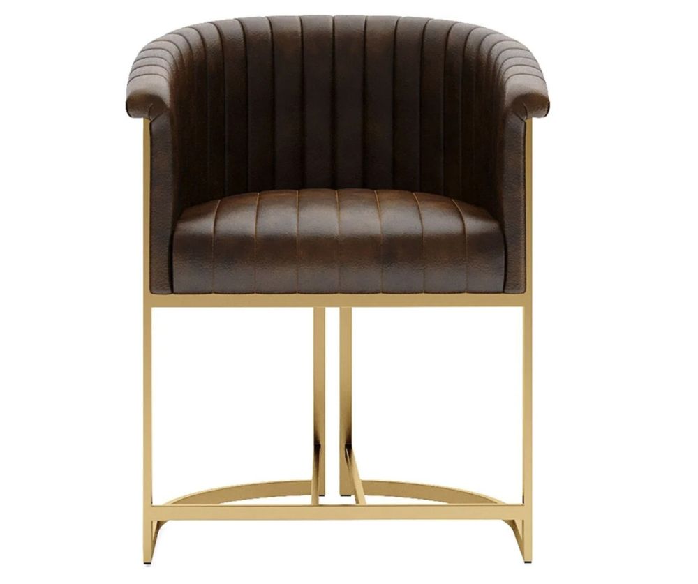 Essentials The Chair Collection Brown Leather Tub Chair with Gold Metal Legs