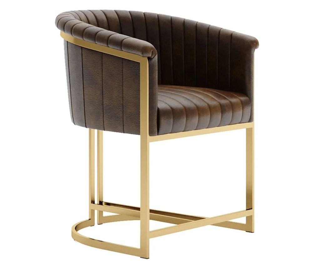 Essentials The Chair Collection Brown Leather Tub Chair with Gold Metal Legs