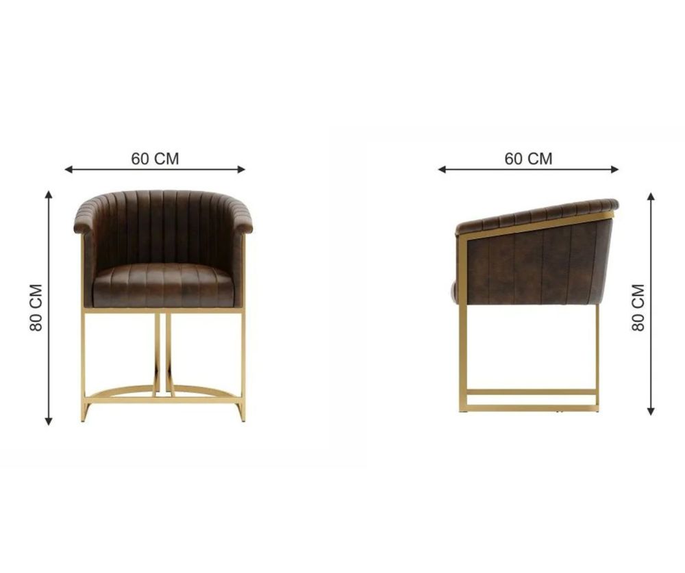 Essentials The Chair Collection Brown Leather Tub Chair with Gold Metal Legs