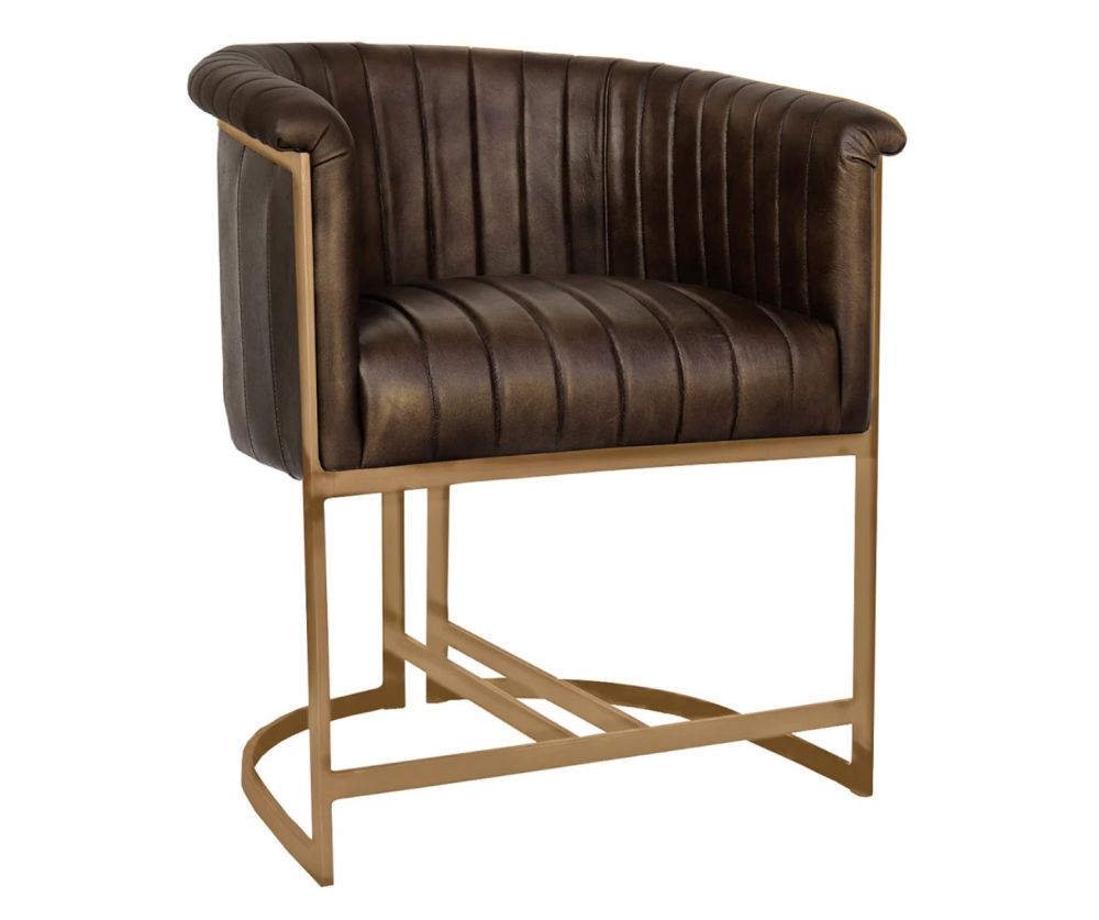 Essentials The Chair Collection Brown Leather Tub Chair with Gold Metal Legs