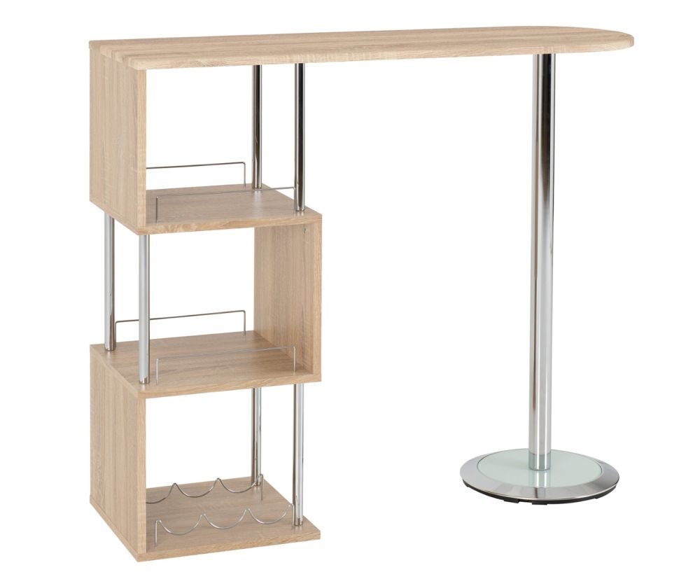 Seconique Furniture Charisma Light Sonoma Oak Effect Veneer And Chrome Home Bar Table  