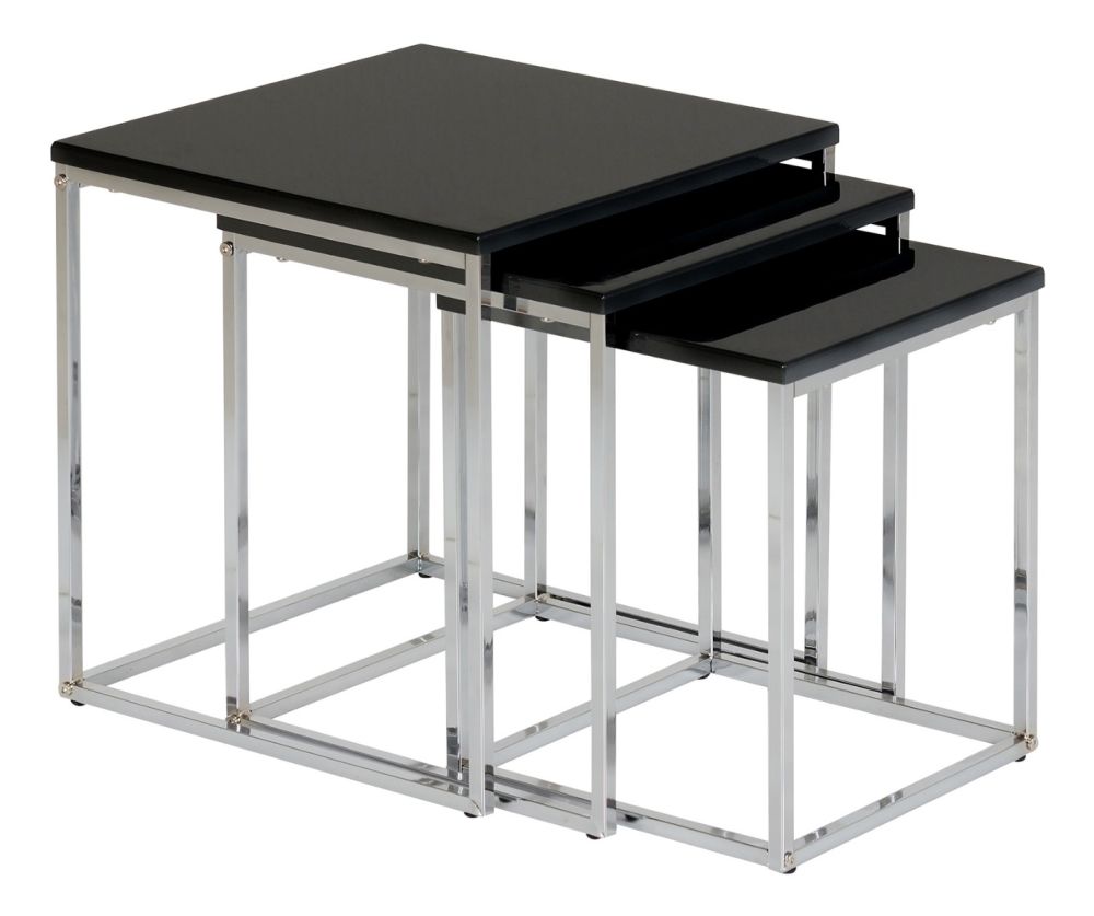 Seconique Furniture Charisma Black Gloss And Chrome Nest Of Tables